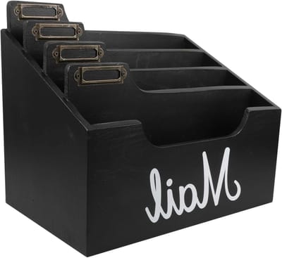 Houten Postsorteerder - Bureau Organizer - Bureau Opruimen - Handgemaakte Kwaliteit - 28 x 23.5 x 18 cm - Zwart