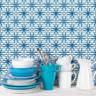 Zelfklevende tegelmuurstickers voor keuken en badkamer - 9 tegelstickers, Azulejos Thierno-stijl - 9 stickers, 10x10 cm