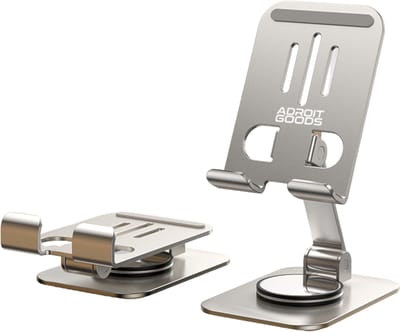 AdroitGoods Telefoonhouder Bureau Telefoonstandaard Aluminium Telefoon Standaard - Telefoon/Tablet Houder - 360° Draaibaar - Verstelbaar, Stabiel & Premium Design - Licht grijs