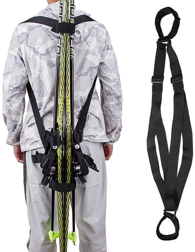Dailygoods- Skidraagriem 38 mm breed - Verstelbare Rugzakdrager - Ski- en Pole Draagriem - Schouderriem - Lichtgewicht Nylon - Zwart - Skitas