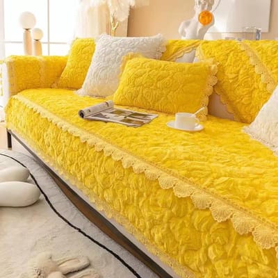 Winter Warm Luxe Dik Pluche Sofa Handdoek Antislip Velours Universele Sofa Hoes Sectionele L-vormige Bank Hoes Erker Mat 70x70cm 1pc geel