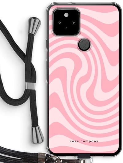 Case Company® - Hoesje met koord geschikt voor Google Pixel 5 hoesje met Koord - Swirl Roos - Telefoonhoesje met Zwart Koord - Bescherming aan alle Kanten en Over de Schermrand