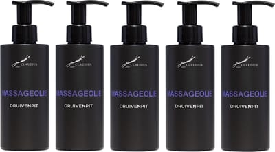Druivenpitolie 300 ml - met pomp - zwarte fles - 100% natuurlijk - biologisch en koud geperst - grapeseed oil - set van 5 stuks - Voordeelverpakking