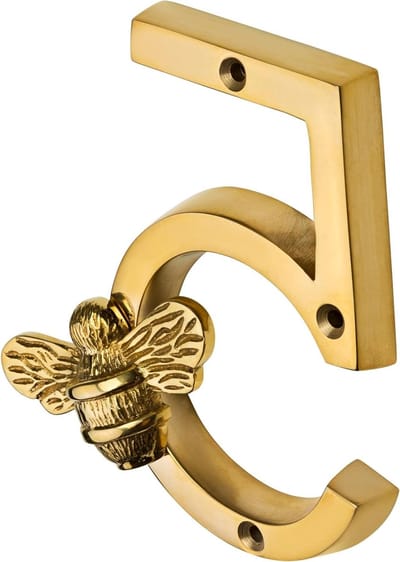 Huisnummer Messing - Deurnummer Bij - Voordeur Decoratie - Uniek Auteursrechtelijk Ontwerp - 4 Inch Hoog - Goud