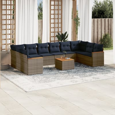 vidaXL - 11-delige - tuinbankset - met - kussens, - grijs - polyrotan