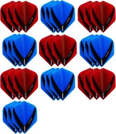 10 sets (30 stuks) - XS100 Vista flights - duo kleur pakket - Aqua/Blauw en Rood – flights - dartflights