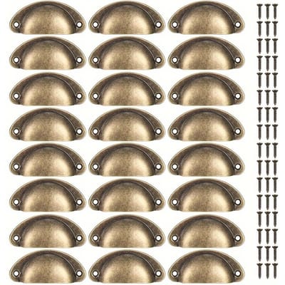 24 stuks Antiek Messing Ladeknopjes, Antiek Messing Kastgrepen, Vintage Komgrepen, voor Kast, Kledingkast, Commode Meubelgrepen, met Schroeven 24-Pack