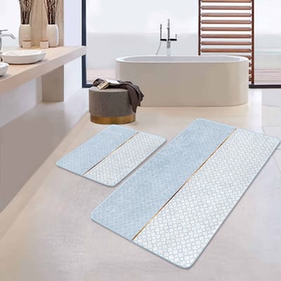 Boraboi® Badmat antislip 2 stuk set- Badmatten 60x100cm en 50x60cm,(Blauw,grijs)