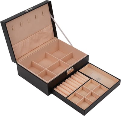 Ceruzo Sieradendoos - 2 Lagen - Juwelendoos - Organizer-Opberger- Juwelen Doos -23 x 17 x 9 cm-Zwart