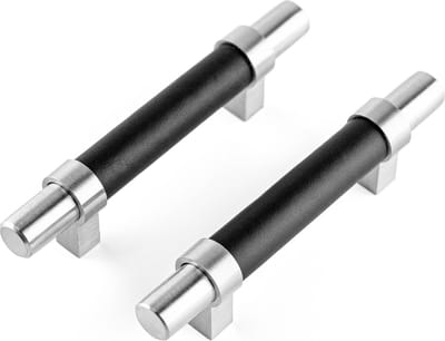Brute Strength – Leren handgrepen - 76 mm hartafstand - 4 stuks - zwart & zilver - leer & RVS - meubelgrepen - deurgreep keuken - handgrepen kast – ladekast – handgreep deurtjes - handvaten kast - 127 mm totale lengte