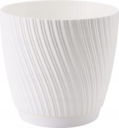 Form Plastic Plantenpot/bloempot Waves - kunststof - ivoor wit - D19 x H17 cm - met opvang schotel - rond