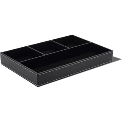 Plateau Valet en Similicuir à 4 Compartiments Organisateur de Bureau Commode pour Portefeuilles Pièces de Monnaie Clés et noir