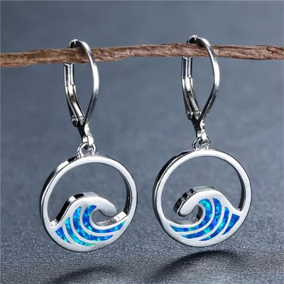 Mode Strandgolven Lange Hangende Oorbellen Voor Vrouwen Charm Imitatie Blauwe Vuur Opaal Oorbellen Voor Vrouwen Trouwring Sieraden Cadeaus gray