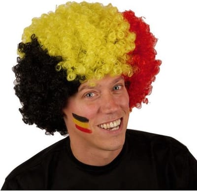 Belgie supporters vlag kleuren pruik - grote afro pruik - Volwassenen - zwart - geel - rood