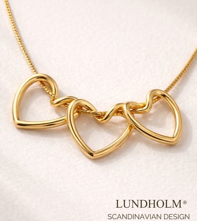 Lundholm Luxe Premium Stainless Steel Jewellery Ketting Dames Goud Kleurig – Drie Hartjes – Gold Plated – Liefde & Sieraad Cadeau – 40 cm + 5 cm My Luv Serie – Inclusief Luxe Geschenkverpakking