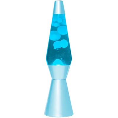 i-Total Lavalamp - Lava Lamp - Sfeerlamp - 40x11 cm - Glas/Aluminium - 30W - Blauw Met Witte Wax - Blauwe Voet- XL2939