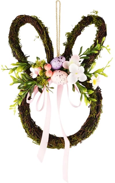 Dekoratief | Hanger bunny m/strik, naturel/roze, pvc, 25x19x6cm | A260822
