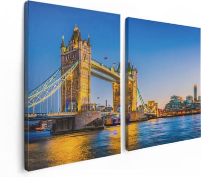 Artaza Canvas Schilderij Tweeluik Tower Bridge in Londen met Verlichting - 120x80 - Foto Op Canvas - Canvas Print