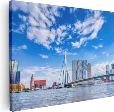 Artaza Canvas Schilderij Rotterdam - 80x60 cm - Wanddecoratie Skyline - Muurdecoratie Erasmusbrug - Schilderijen Op Canvas