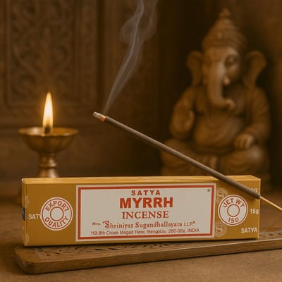 Satya - mirre - wierook - myrrh - wierookstokjes - doos 12 pakjes van 15 gram