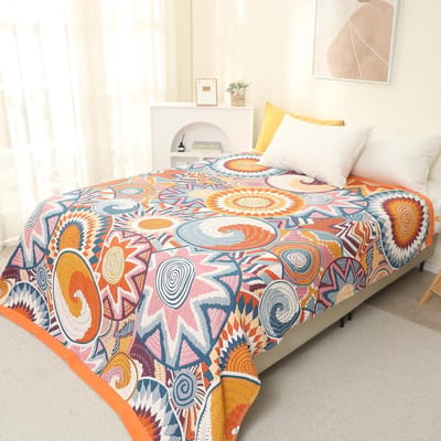 Bohemian Dubbelzijdige Dekentje van 100% Biologisch Katoen, Handgeweven Bed- en Sofadeken, Gezellige Boho Accent voor 2-3 Zitsbanken en Fauteuils - 150x200cm, Kleurrijk en Duurzaam