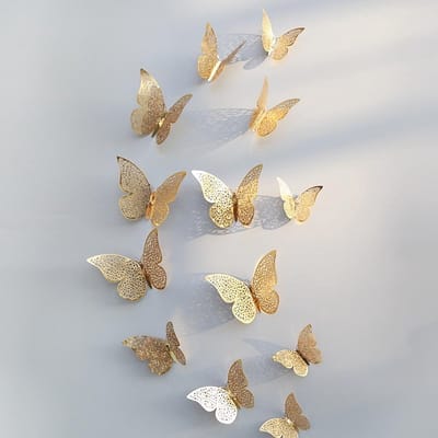 3d muurstickers | vlinder |kant | kinderkamer | babykamer | decoratie | 12 stuks | goud