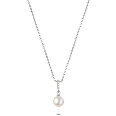 Twice As Nice Halsketting in zilver, parel en steentjes 40cm+5cm