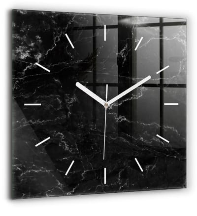 Wallfluent Wandklok - Zwart marmer Klok als Muurdecoratie - 60 cm x 60 cm - Zwart Wandklok - Witte Handen - Wandklok Zonder Cijfers - Wandklok voor in de Keuken - Vierkante Glazen Klok - Minimalistisch Wandklok - Decoratieve Wandklok