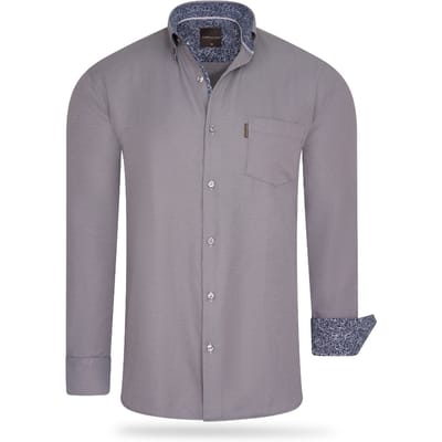 Cappuccino Italia - Heren Overhemden Regular Fit Overhemd Antraciet - Grijs - Maat S