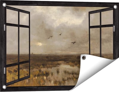 Gards Tuinposter Doorkijk Het Moeras - Anton Mauve - 60x40 cm - Tuindoek - Tuindecoratie - Wanddecoratie buiten - Tuinschilderij