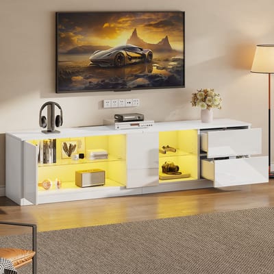 MODENUIT Tv-Meubel - Met LED, 2 Lades En Kastvak - Voor Woonkamer En Slaapkamer - MDF In Wit - 160x40x52 Cm
