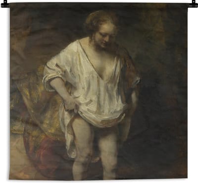 Wandkleed Rembrandt van Rijn - Badende vrouw - Schilderij van Rembrandt van Rijn Wandkleed katoen 90x90 cm - Wandtapijt met foto