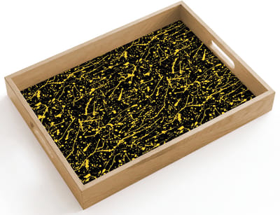 Dienblad hout 40x30 cm - Schootdienblad - Spat - Waterverf - Geel - Zwart - Borrelplank rechthoek - Plateau dienbladen