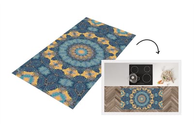 Keukenloper - Loper keuken - Cirkel - Blauw - Mandala - 120x60 cm - Keukenloper vinyl