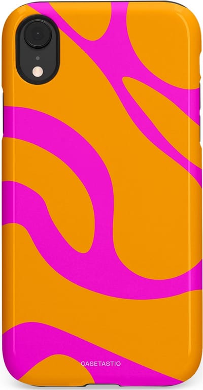 Casetastic Hoesje Geschikt voor Apple iPhone Xr - Stijlvolle Beschermende Duo-layer Case - Zonnige Zebra Roze-Oranje