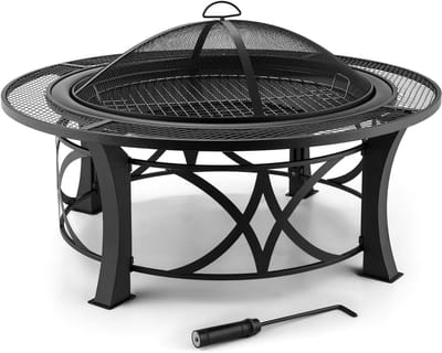 Vuurschaal met Grill - Buitenhaard Vuurkorf - Kampvuur en BBQ - Inclusief Vonkbescherming - Ø 75 cm - Zwart
