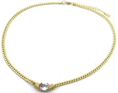 Ketting met Zirkonia Ovaal - RVS - Lengte 39-44 cm - Goudkleurig