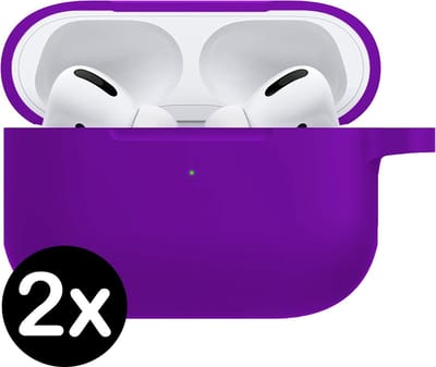 Hoesje - 2 Stuks - Geschikt voor Apple Airpods Pro - Siliconen Hoes met Clip - Silicone Case Cover - Paars