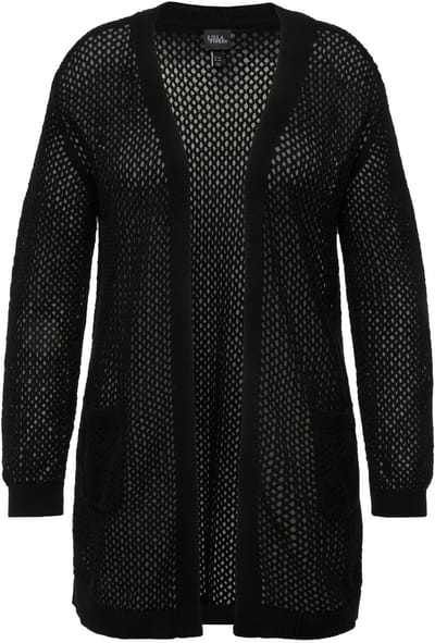 Ulla Popken - Dames - Lang vest mesh-look open model V-hals - Zwart - Maat 46+