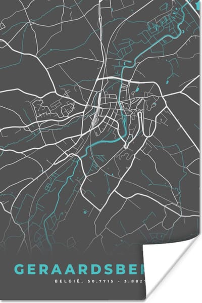 Poster Plattegrond – Geraardsbergen – Blauw – Stadskaart - Kaart - België - 120x180 cm XXL