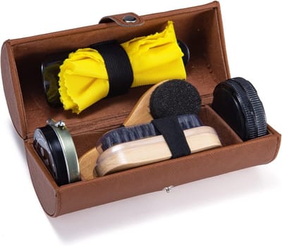 Schoenpoetsset voor leer - Luxe 7-delige kit met borstel, houten applicator en reiskoffer voor bruin en zwart leer