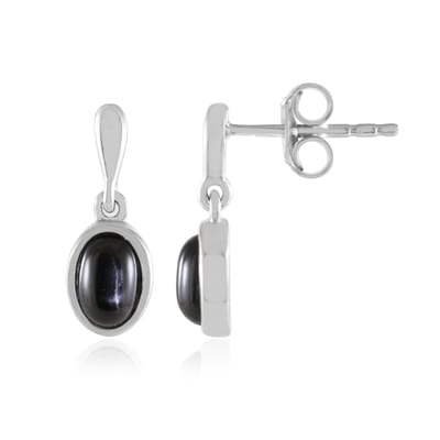 Cavill - Zilveren Oorbellen 925 Sterling Zilver Geplatineerd - 1,154 ct Indische Ster Diopsied Ovaal Cabochon - Elegant, Modern, Dames Sieraden 14 mm