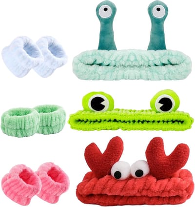 Complete Set van 9 Dierlijke Gezichtsreinigingsaccessoires met Elastische Haarbanden, Creatieve Make-up Bands en Schattige Cartoon Haarbanden voor Douche en Sportactiviteiten