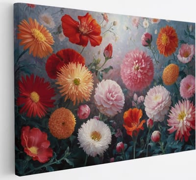 Saammp Canvas Schilderij - Kleurrijke Bloemenmix - Levendig en Natuurlijk - 30x20 - Foto op canvas - Wanddecoratie - Muurdecoratie Woonkamer - Kantoor Decoratie