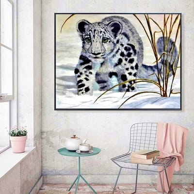 Diamant borduurwerk dieren foto steentjes volledige weergave diamant schilderij luipaard kruissteek 20X30CM gray