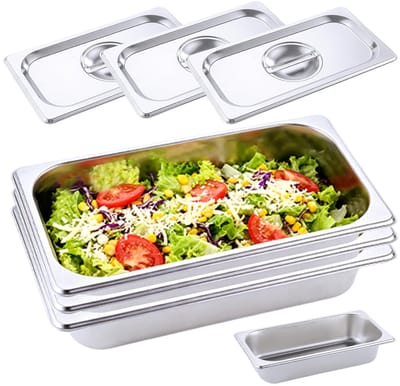 3 stuks, 2,4 l, roestvrij staal: zilverkleurig roestvrij staal, met deksel, veelzijdige paneerschalenset, Gn 1/3 containers, voor keuken, vershouden en bewaren