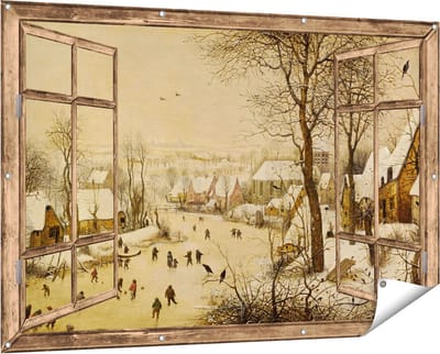 Gards Tuinposter Doorkijk Winterlandschap met Schaatsers en Vogelknip - Pieter Bruegel de Oude - 150x100 cm - Tuindoek - Tuindecoratie - Wanddecoratie buiten - Tuinschilderij