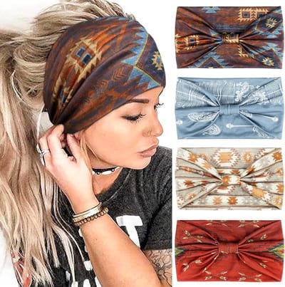 Famanu - 4-delige brede boho haarband set, zachte elastische haarbanden voor yoga, dames/meisjes haaraccessoires