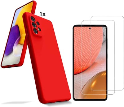 Hoesje Geschikt Voor Samsung Galaxy A72 Hoesje Soft Nano Silicone Backcover Gel Rood Met 2x Glazen Screenprotector