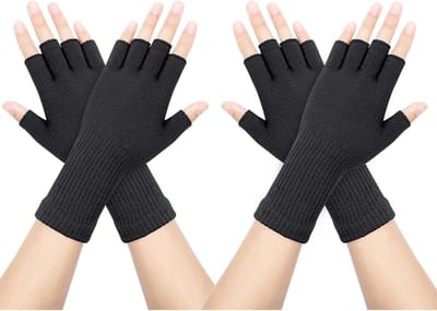 2 Paar Unisex Vingerloze Handschoenen - Rekbare Halve Vinger Gebreide Winterhandschoenen met Uitbreidbare Pols